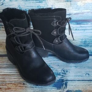 Emu Australia Motorcycle Winter Black Lace Up Women Boots Size 10